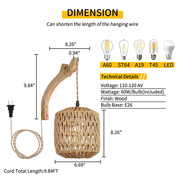Natural rattan wall lantern, handwoven for bohemian home decor. Rustic light fixture & accent.