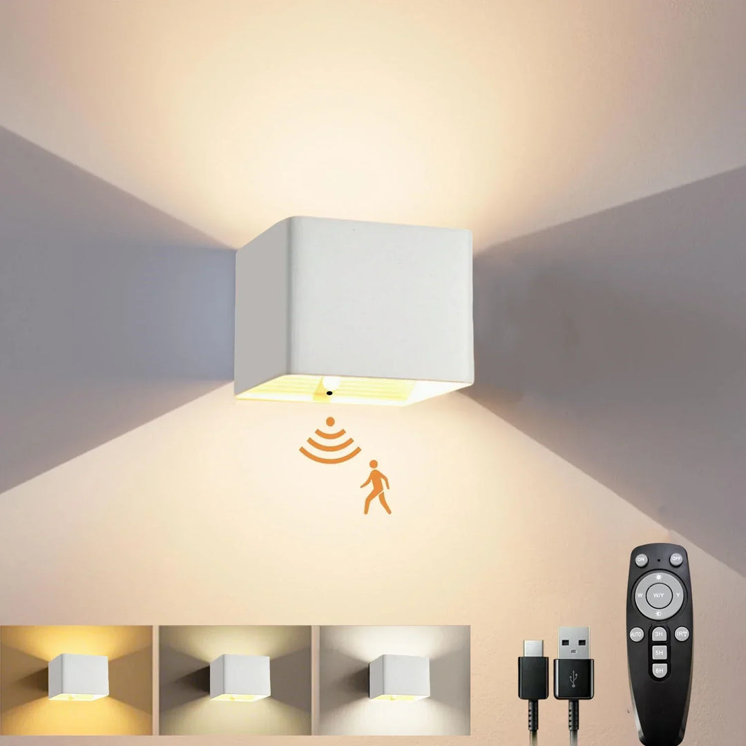 Cordless LED wall light with motion sensor & remote control. Perfect for smart home lighting.