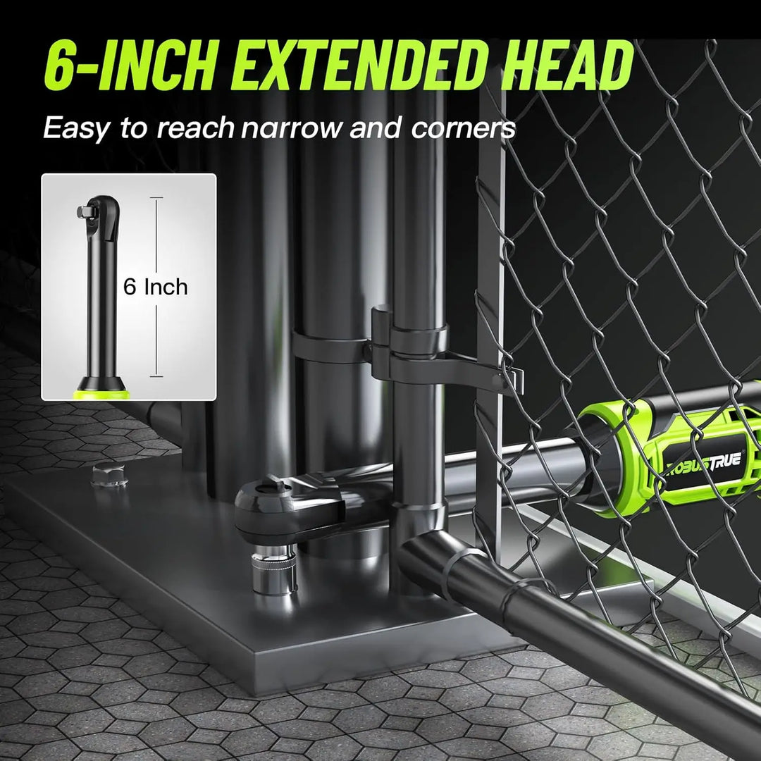Powerful 3/8-inch cordless electric ratchet, variable speed for precise control, an extended reach power tool.