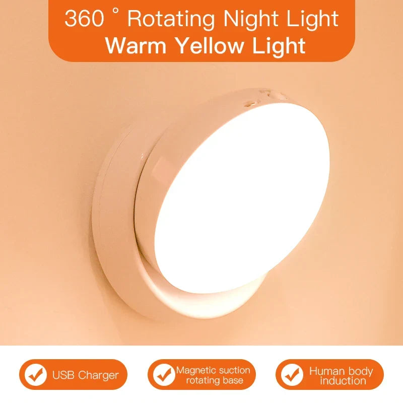Convenient magnetic LED motion sensor light, USB rechargeable for hallways. Energy-saving wireless night light.