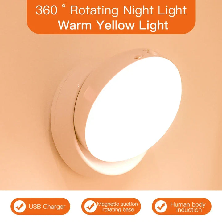Convenient magnetic LED motion sensor light, USB rechargeable for hallways. Energy-saving wireless night light.