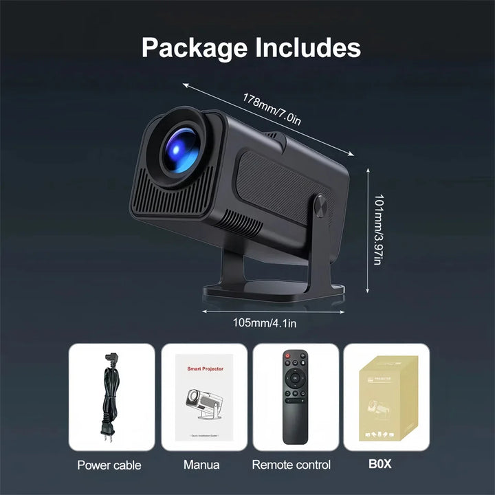 Tavvitaimp18 Smart Portable Projector, side view, showing ports for versatile home & outdoor cinema.