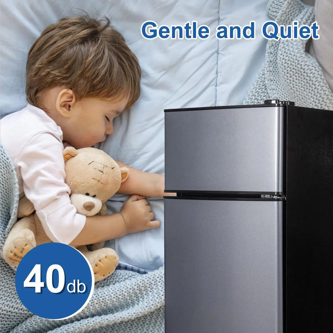 Efficient 2.9 Cu.Ft dual-door compact refrigerator, mini fridge with freezer for small spaces, dorms & offices.