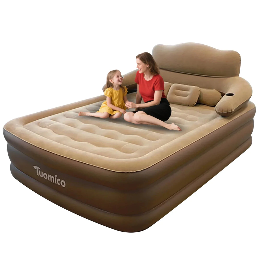 Versatile inflatable air mattress, Tavvitaimp18, with headboard; ideal for camping, RVs, travel & guest use.