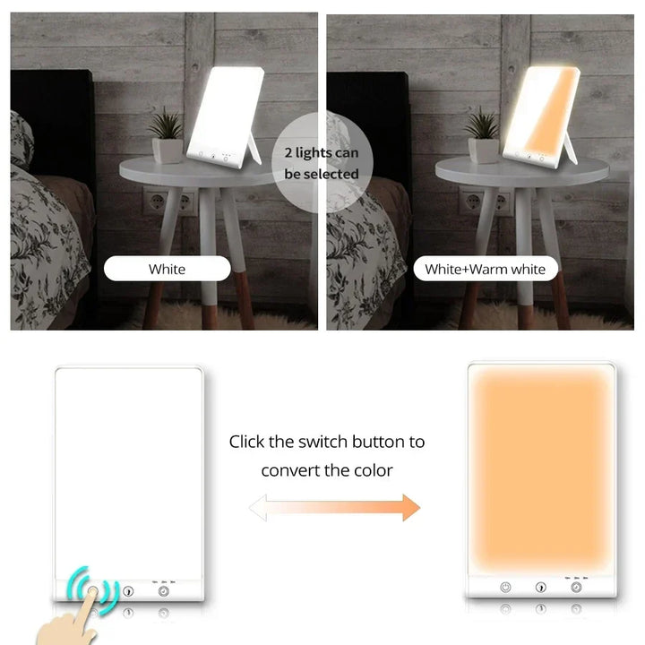 Sleek BrightBeam 10000 Lux daylight lamp, perfect for desk or travel. UV-free LED therapy light for daily wellness.