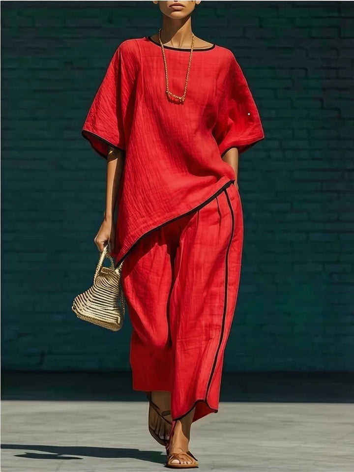 Stylish women's wide-leg cropped pants and matching top set, a versatile two-piece casual outfit.