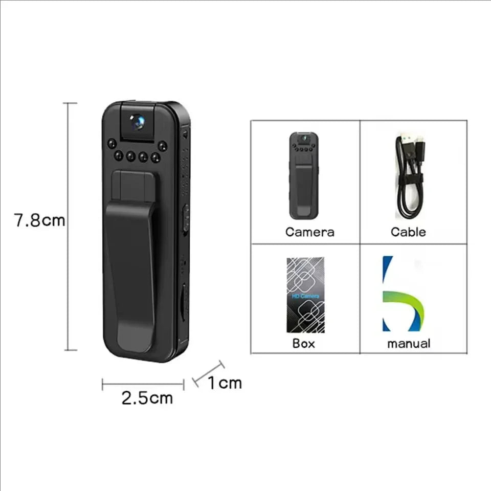 Discreet body camera: compact 1080P HD security device with night vision for personal recording.