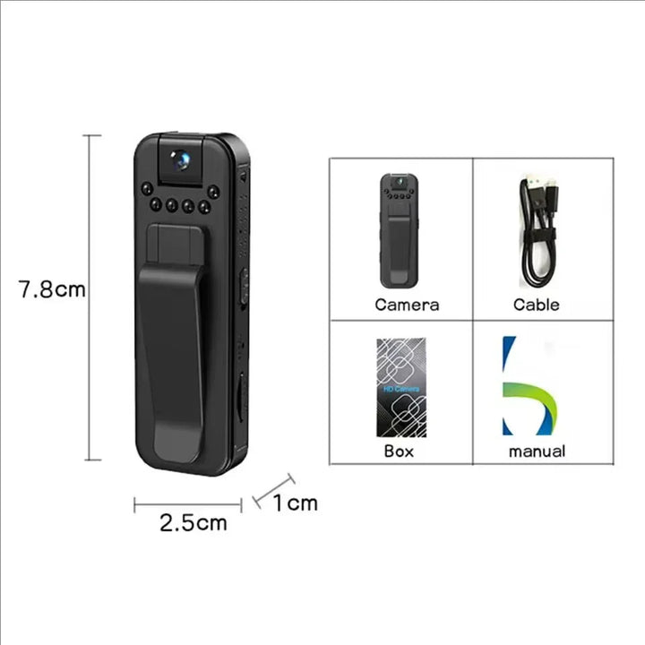 Discreet body camera: compact 1080P HD security device with night vision for personal recording.