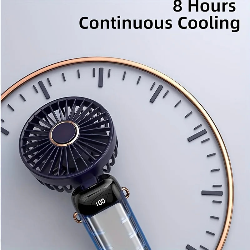 Quiet 6-speed USB rechargeable mini desk fan, perfect personal cooling summer essential.