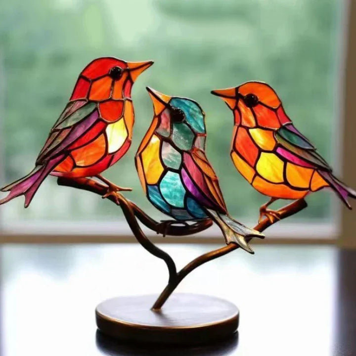Vibrant acrylic bird figurine, modern home decor accent for tabletops.