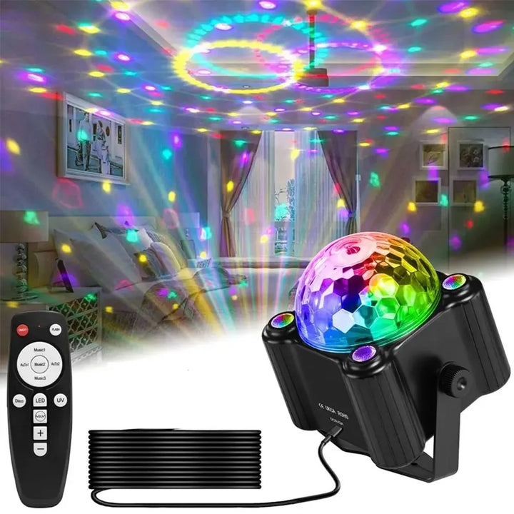 Dynamic LED RGB party light for festive ambiance, sound-activated for karaoke nights & home entertainment.
