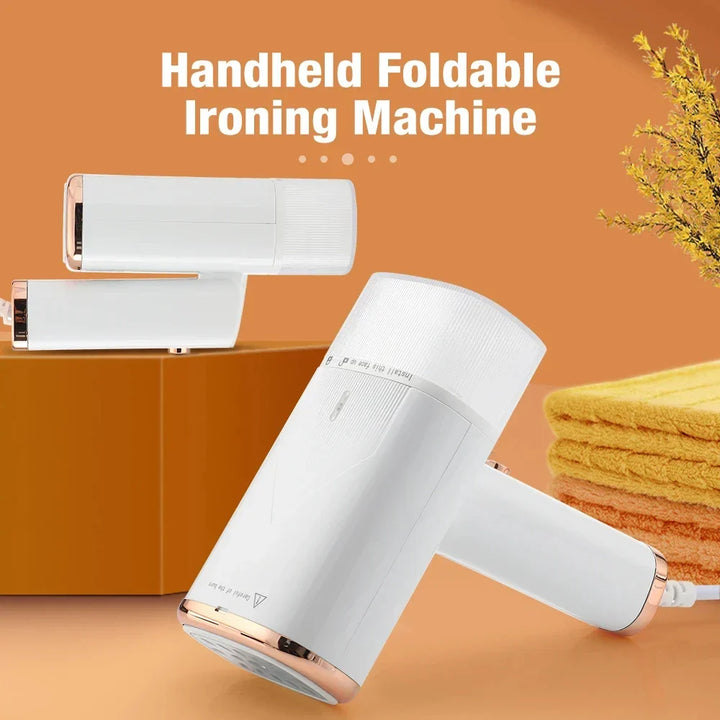 Compact white portable handheld steamer, a travel essential & fast heat wrinkle remover for on-the-go use.