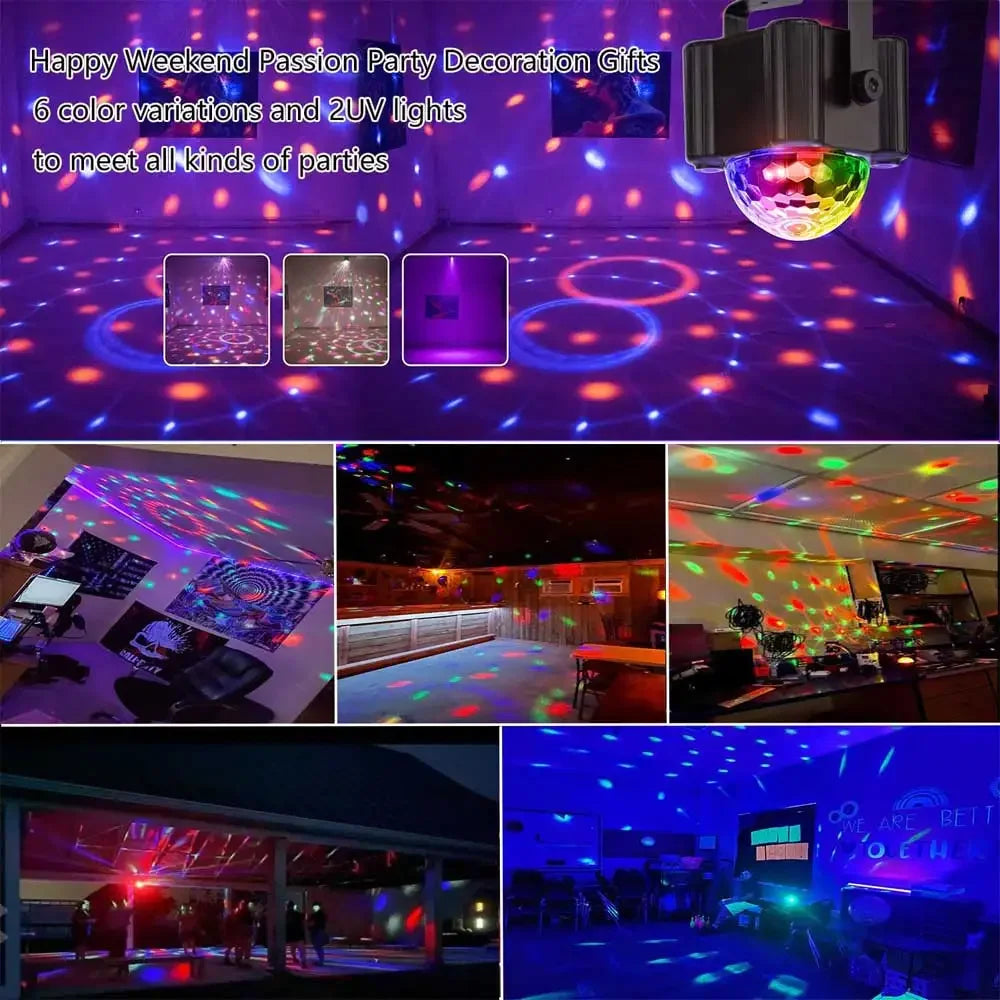 Portable RGB LED party light, sound-activated for stage effects, perfect for any event or home decor.