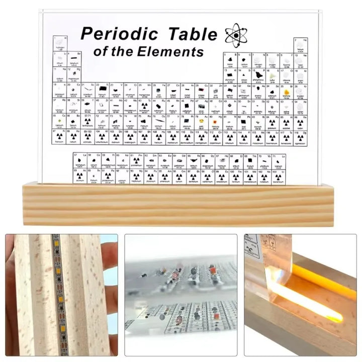Sleek Acrylic Periodic Table Display, showcasing elements & lit by USB. Great for science decor, student learning.