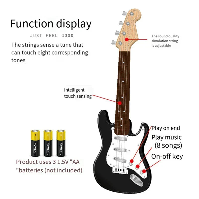 Musical toy electric guitar for kids, designed as a 4-string instrument for aspiring young musicians.