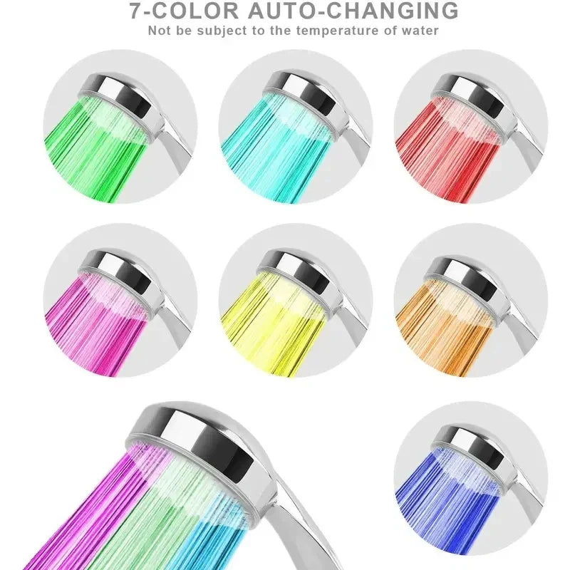 Stylish multicolor LED rain showerhead, a water-saving bathroom fixture. Adds a modern, vibrant touch to any home spa.
