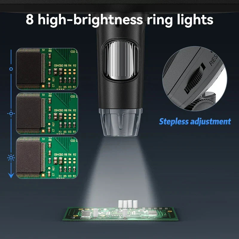 Professional 7-inch USB digital microscope for detailed electronic circuit board inspection and fine soldering.