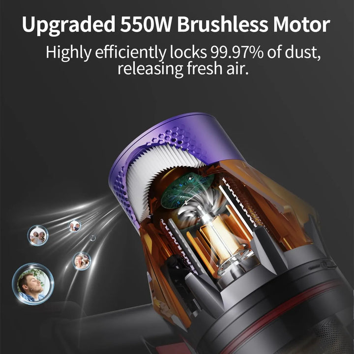Compact yellow Tavvitaimp18 cordless handheld vacuum cleaner for powerful home & pet hair removal.