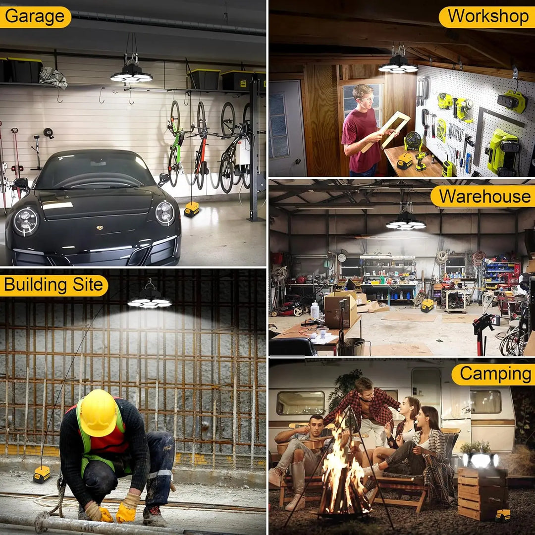 Versatile 20V portable LED work light, ideal for garage, job site & outdoor lighting. Cordless emergency floodlight.