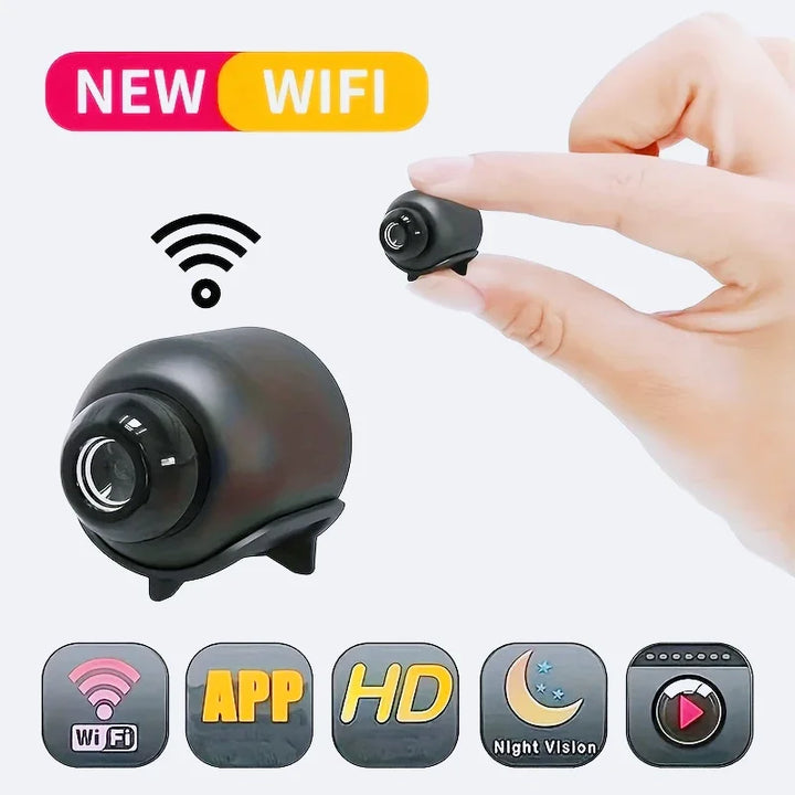Smart indoor WiFi camera for home security, featuring night vision, app control & two-way audio.
