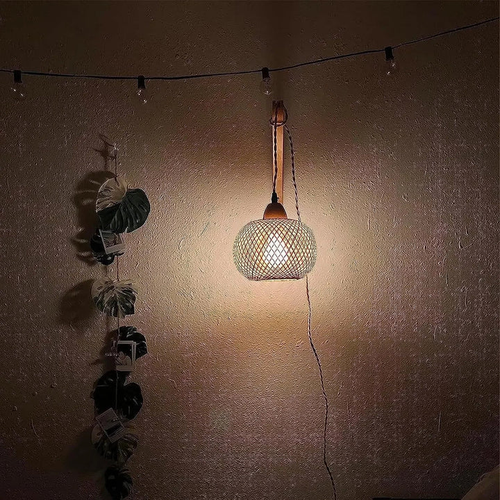 Home decor rattan wall light, handcrafted & natural, perfect for rustic or boho living spaces.
