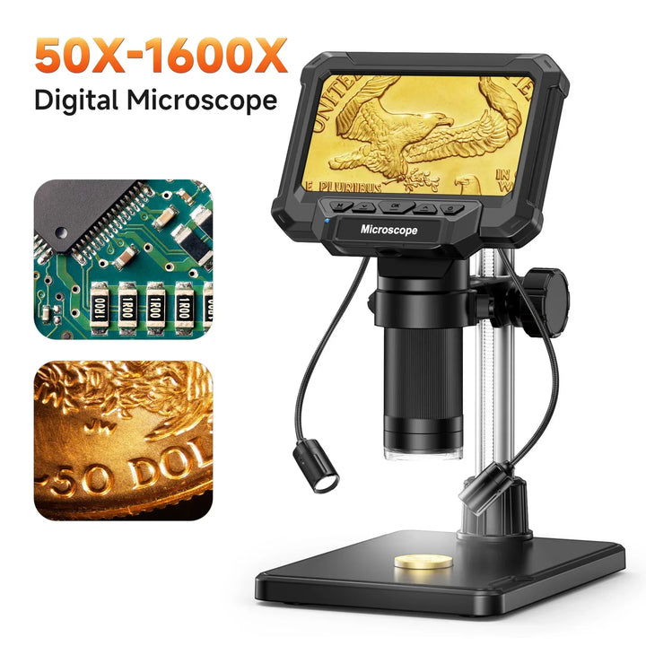 Portable 4.3-inch HD digital microscope, ideal for coin collecting, hobbyists, & close-up viewing.