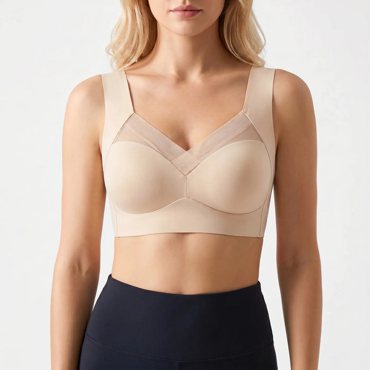 Invisible fit women's push-up bra. Seamless design, wire-free comfort, and breathable mesh panel.