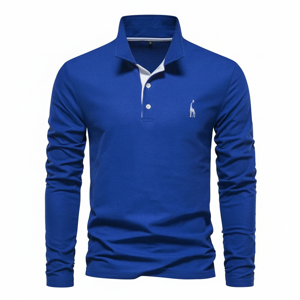 Modern men's slim fit long sleeve polo shirt, a comfortable collared top for everyday fashion & casual style.