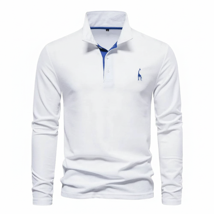 Stylish men's long sleeve slim fit polo shirt, an effortless collared top for comfort & modern fashion.
