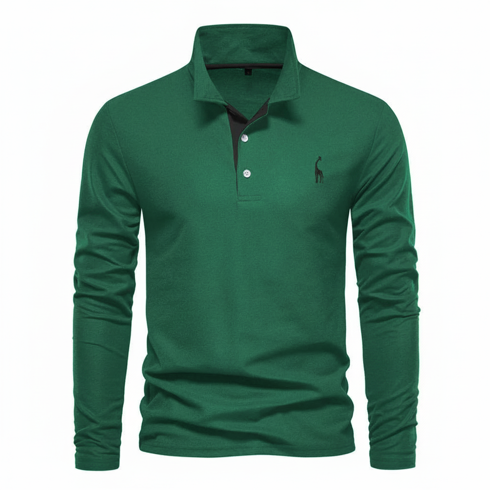 Classic men's long sleeve slim fit polo shirt, offering smart casual style and comfort for daily wear.