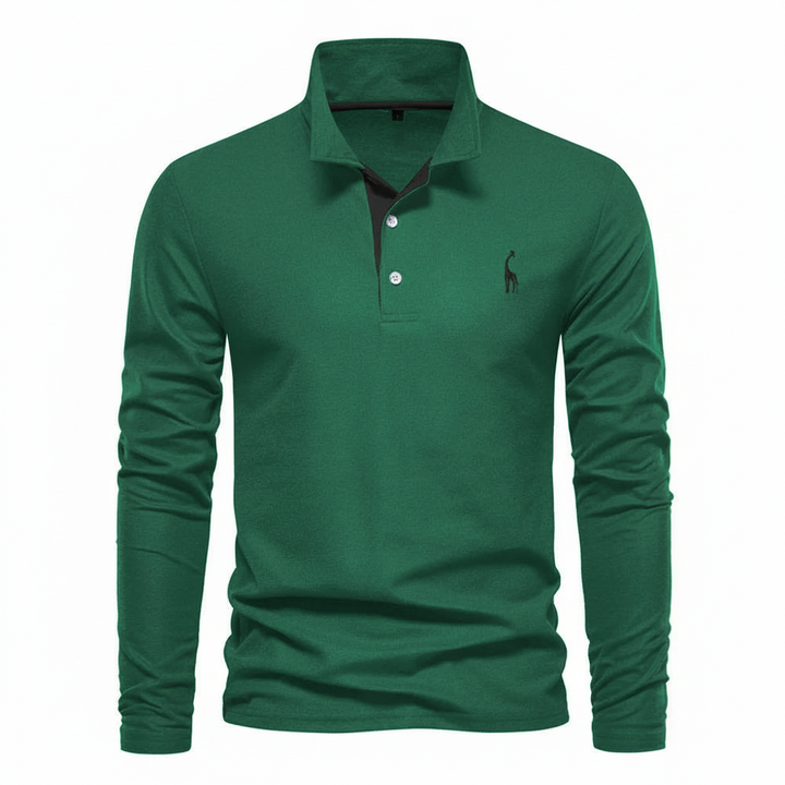 Classic men's long sleeve slim fit polo shirt, offering smart casual style and comfort for daily wear.