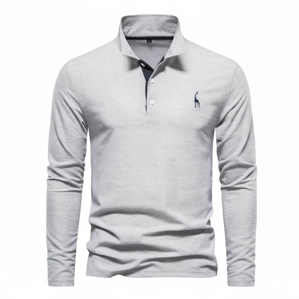 Versatile men's slim fit long sleeve polo shirt, perfect for casual wear, smart casual style, & comfort.