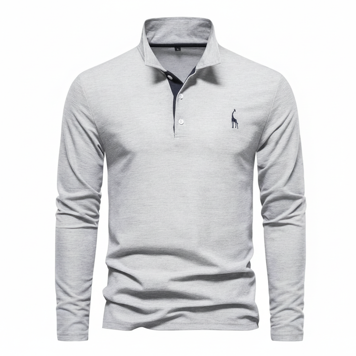 Versatile men's slim fit long sleeve polo shirt, perfect for casual wear, smart casual style, & comfort.