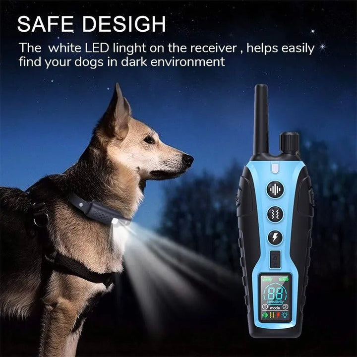 Complete remote dog training system with handheld controller & waterproof e-collar for reliable pet obedience.