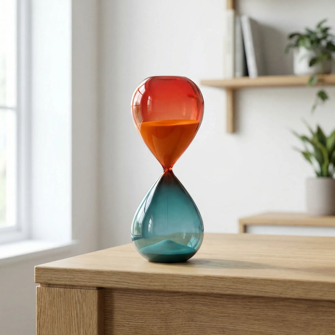 Two tone decorative hourglass timer, perfect for elegant home decor or mindful meditation.