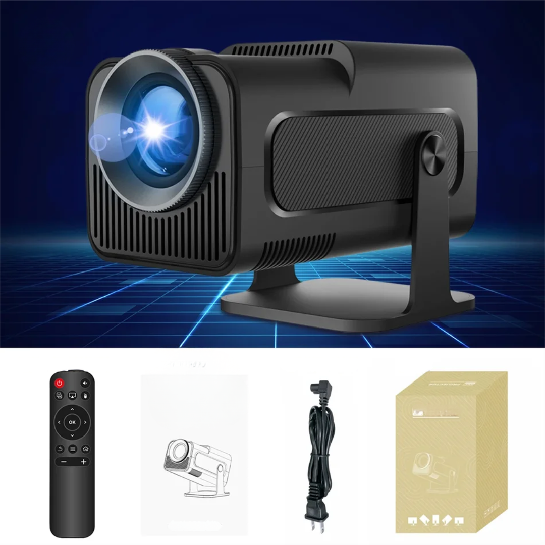 Portable 4K Android 11 projector for home & outdoor cinema. Compact smart projector with WiFi & Bluetooth.