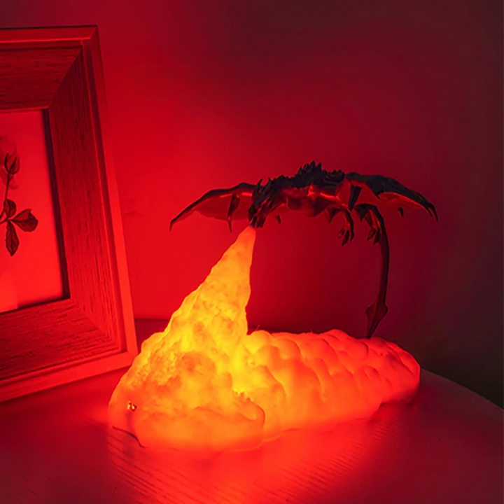 Mythical 3D dragon LED lamp creates a warm glow, perfect fantasy decor for any room.