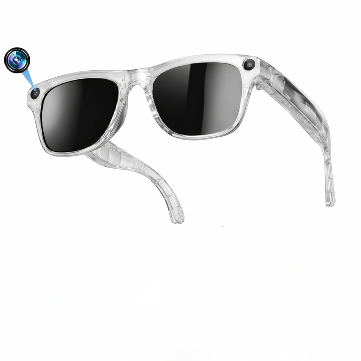 Unisex Bluetooth smart glasses with built-in camera, music & photochromic lenses. Hands-free tech eyewear.