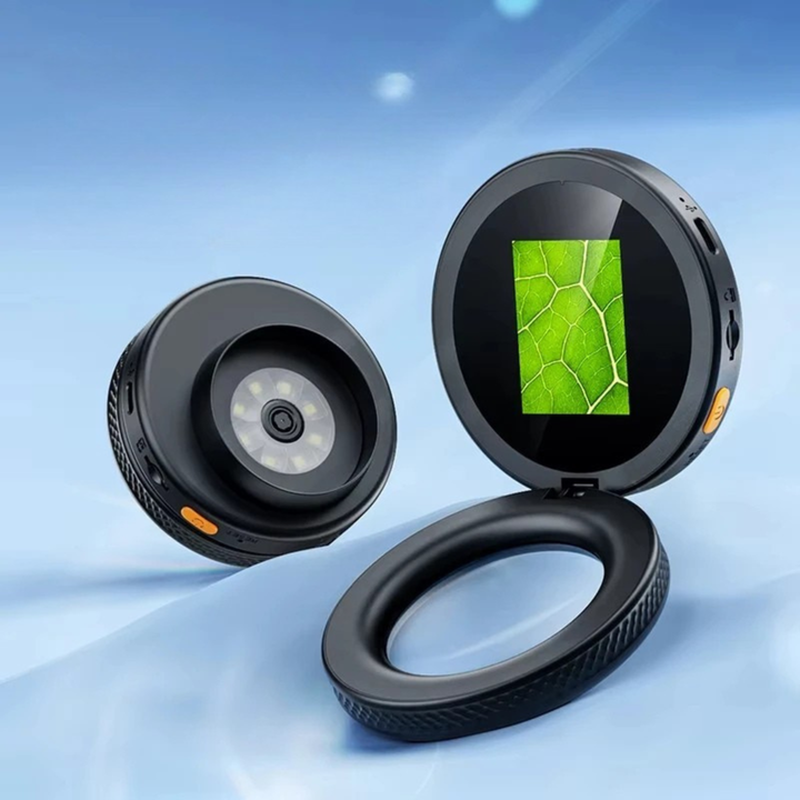 High-power handheld digital microscope for detailed inspection, portable design, LED illumination.