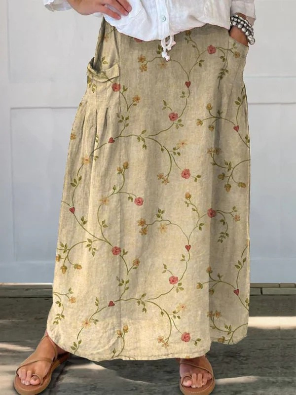 Women's Shane Retro Floral Maxi A-line Skirt with Elastic Waist & Pockets, ideal for casual spring/summer style.