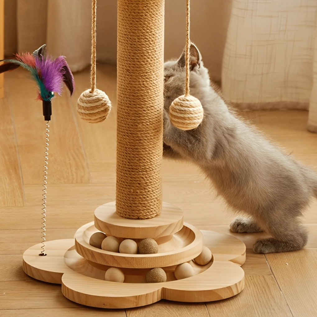 Tall cat tree with durable sisal scratching post & soft perch; essential feline pet furniture for happy cats.