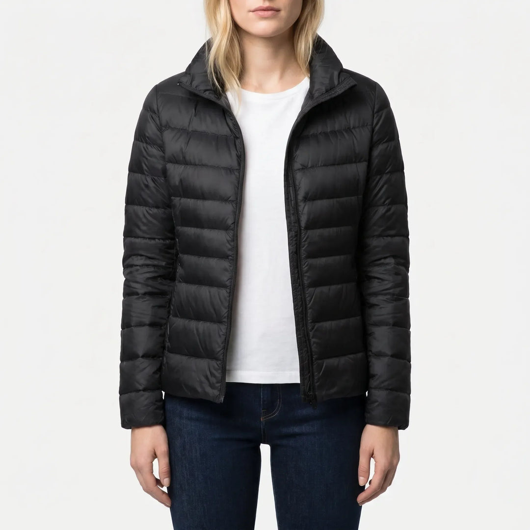 Warm women's puffer winter coat. Quilted design for cozy, slim-fit autumn & cold weather.