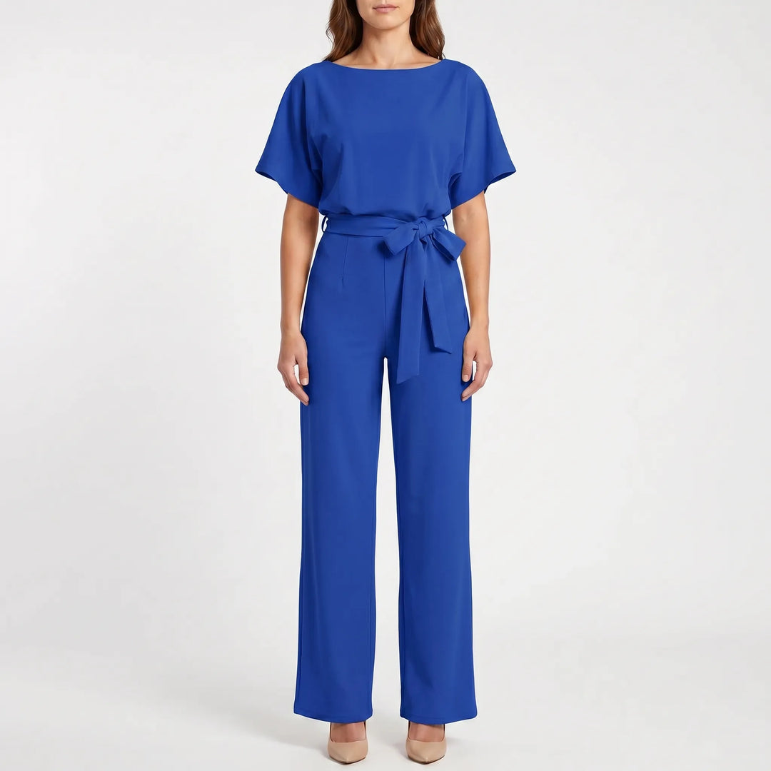 Women's fashion wide-leg jumpsuit. Comfortable one-piece with elegant batwing sleeves & a stylish keyhole back.