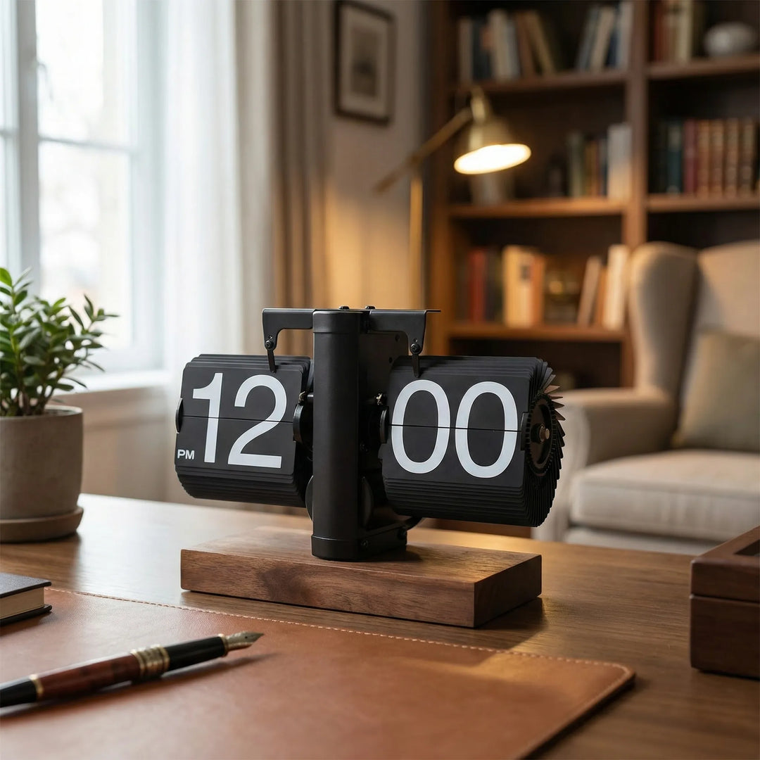 Vintage flip desk clock, a retro silent timepiece perfect for office, home, or table decor.