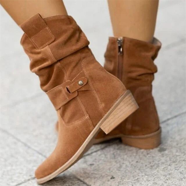 Chic women's ankle boots with a low heel, round toe. Perfect for stylish fall and winter everyday wear.