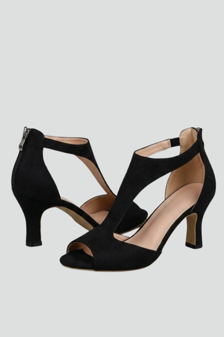 Women's elegant block heel sandals with chic cutout upper, open-toe design, perfect for summer dresses.