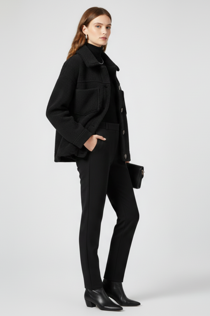 Stylish women's relaxed fit button-front fleece jacket, cozy casual outerwear with spacious pockets.