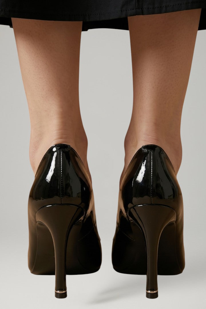 Stylish women's square toe heeled sandals with elegant metallic detail, a perfect blend of modern fashion.