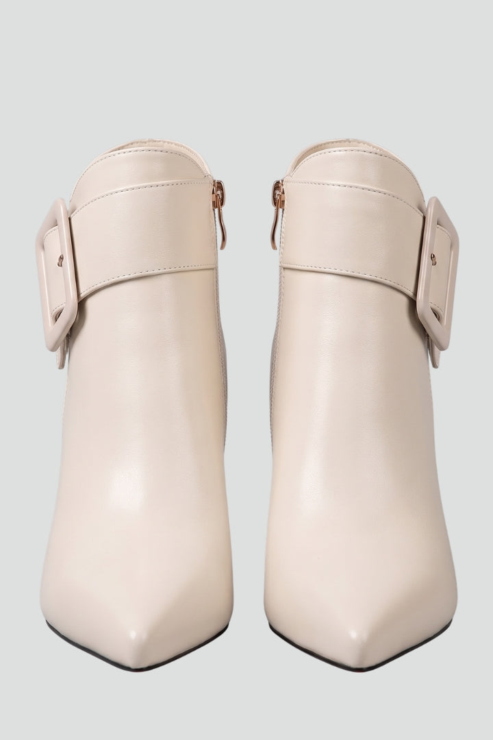 Women's stylish black ankle boots with decorative buckle & practical zip closure, perfect for autumn fashion.