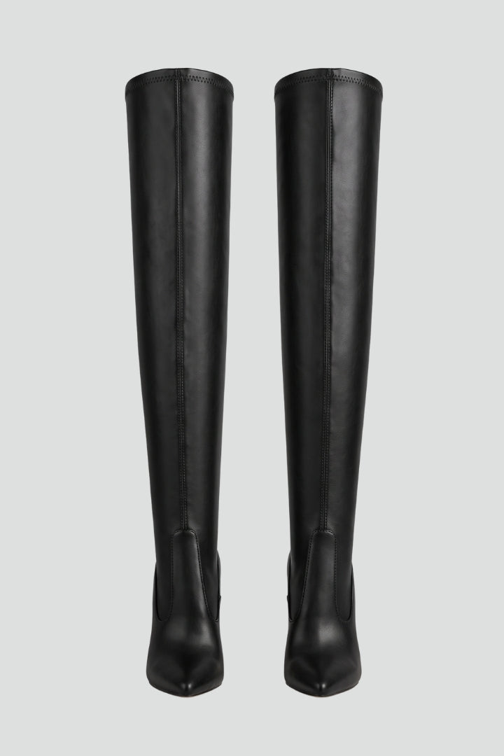 Women's knee-high boots with zip closure, sleek slim heel. Elegant autumn/winter fashion footwear.
